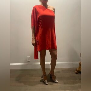 BCBGMaxAzria One-Shoulder Bright Red Shift Dress